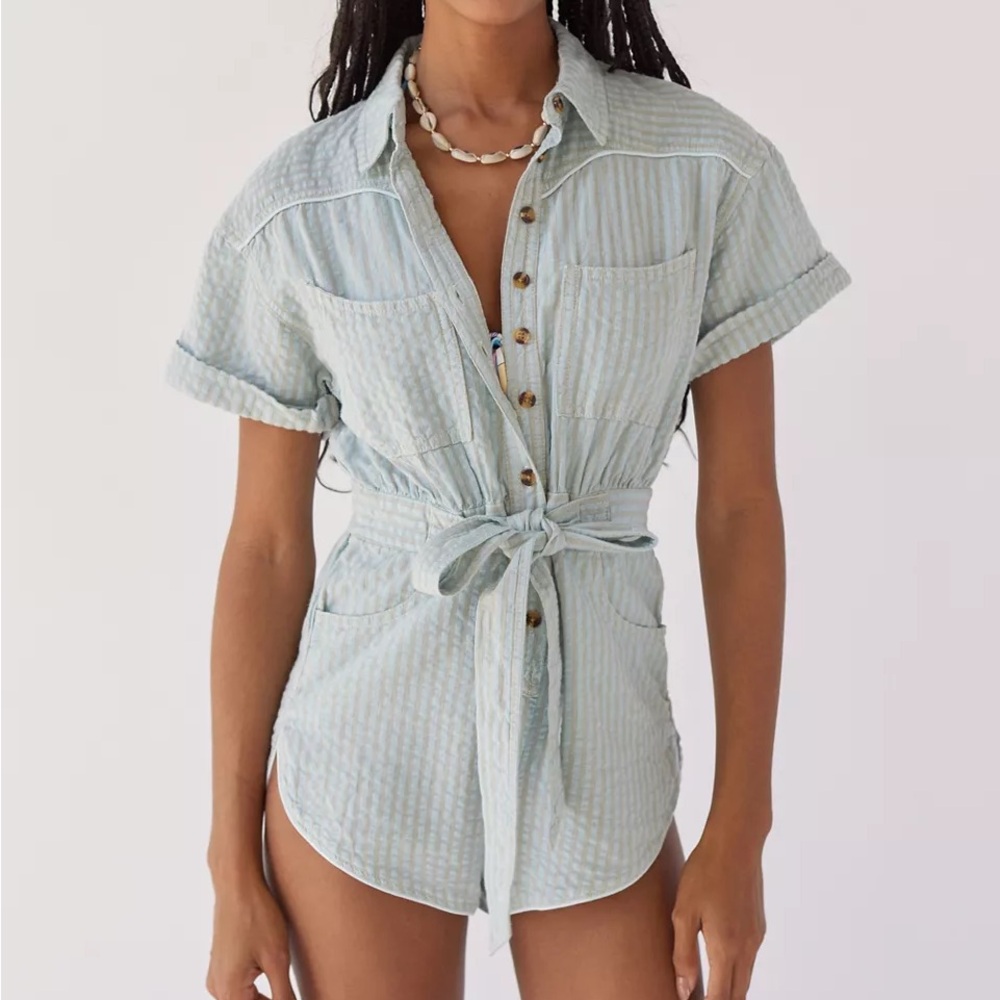 UO BDG Devon Linen Tie-Waist Romper Urban Outfitters
